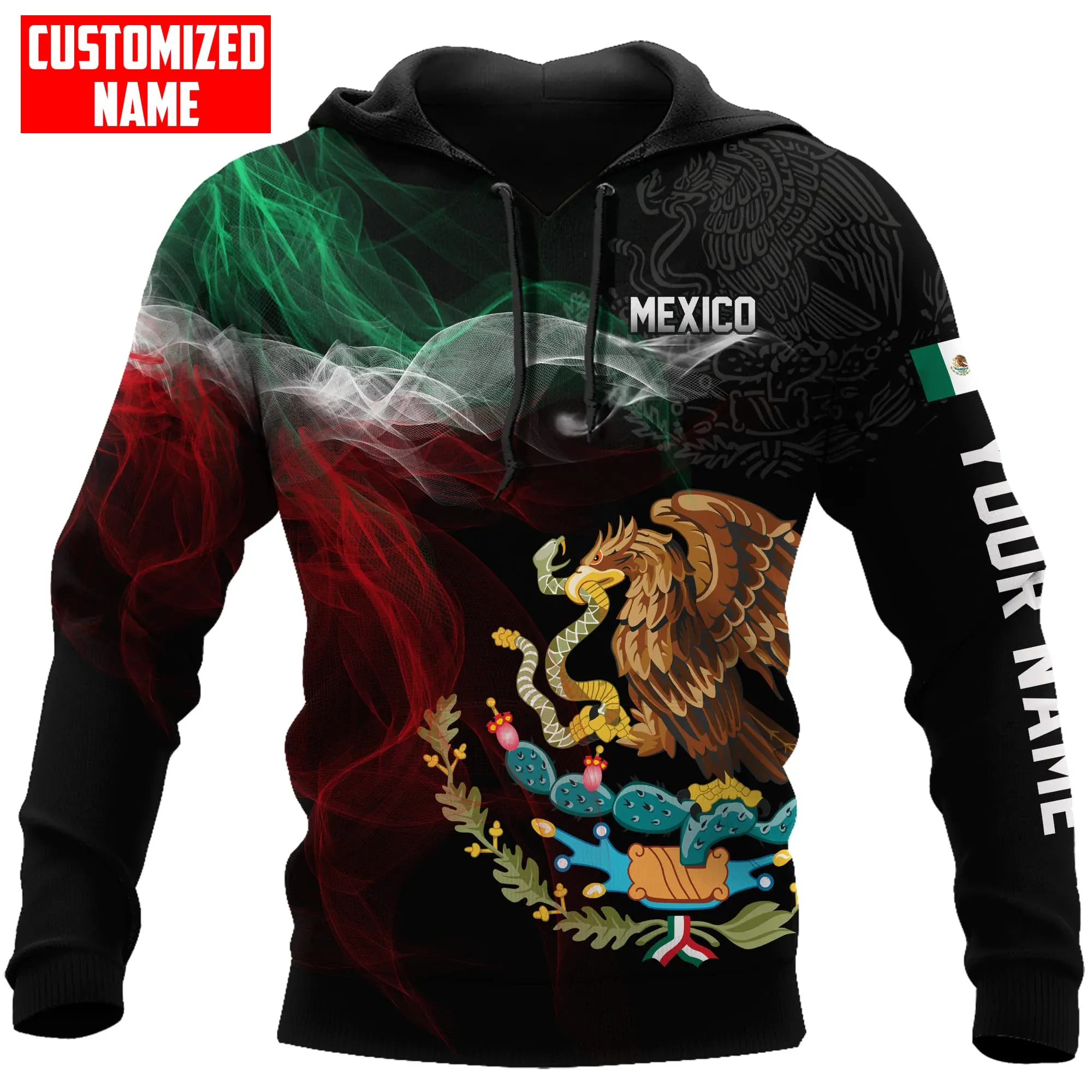 Personalized 3D All Over Print Mexico Hoodie, Eagle Snake On Mexican Hoodie, Mexican Hoodie