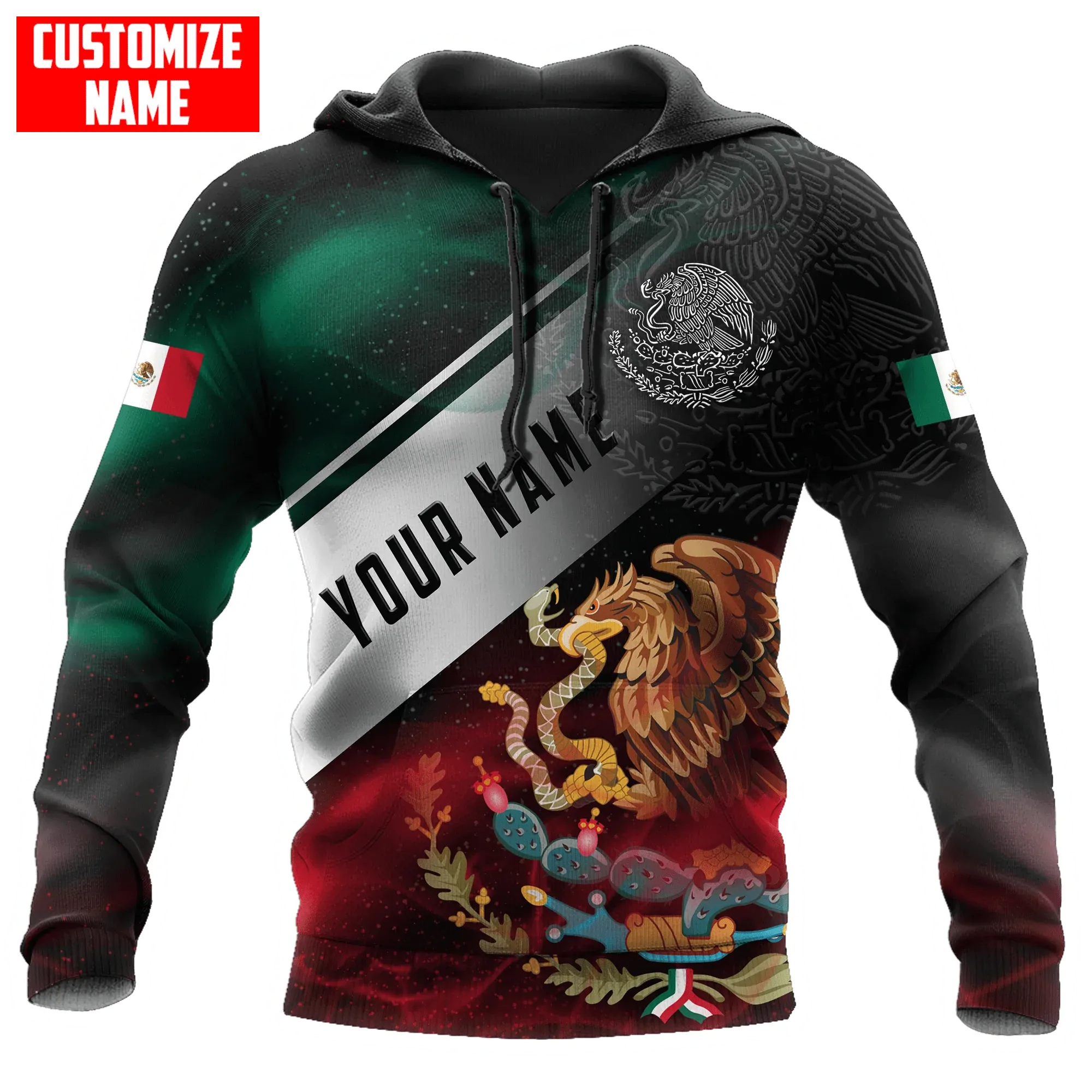 Personalized 3D All Over Print Mexico Hoodie, Eagle Snake On Mexican Hoodie, Mexican Hoodie