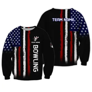 Personalized Name Black US Flag 3D Bowling Shirt, Sweatshirt for Bowling Lovers