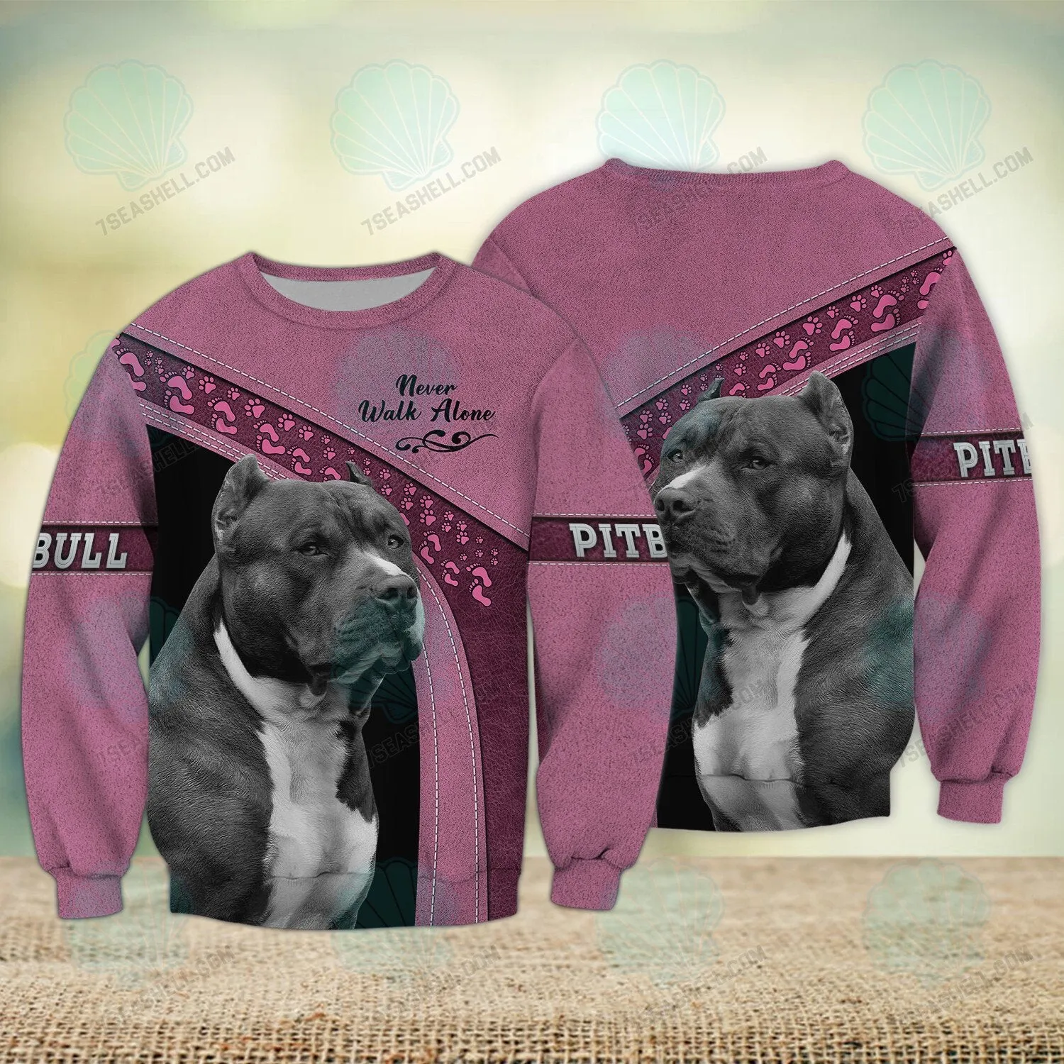 Pitbull Pink Never Walk Alone 3D Full Print Shirts, Christmas Dog Memorial Gifts for loss of Dog