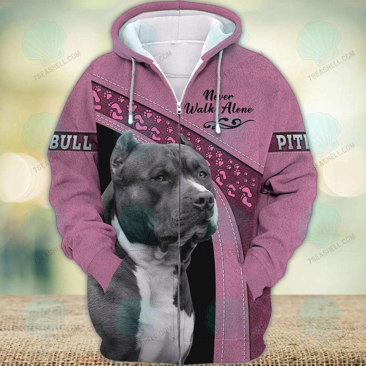 Pitbull Pink Never Walk Alone 3D Full Print Shirts, Christmas Dog Memorial Gifts for loss of Dog