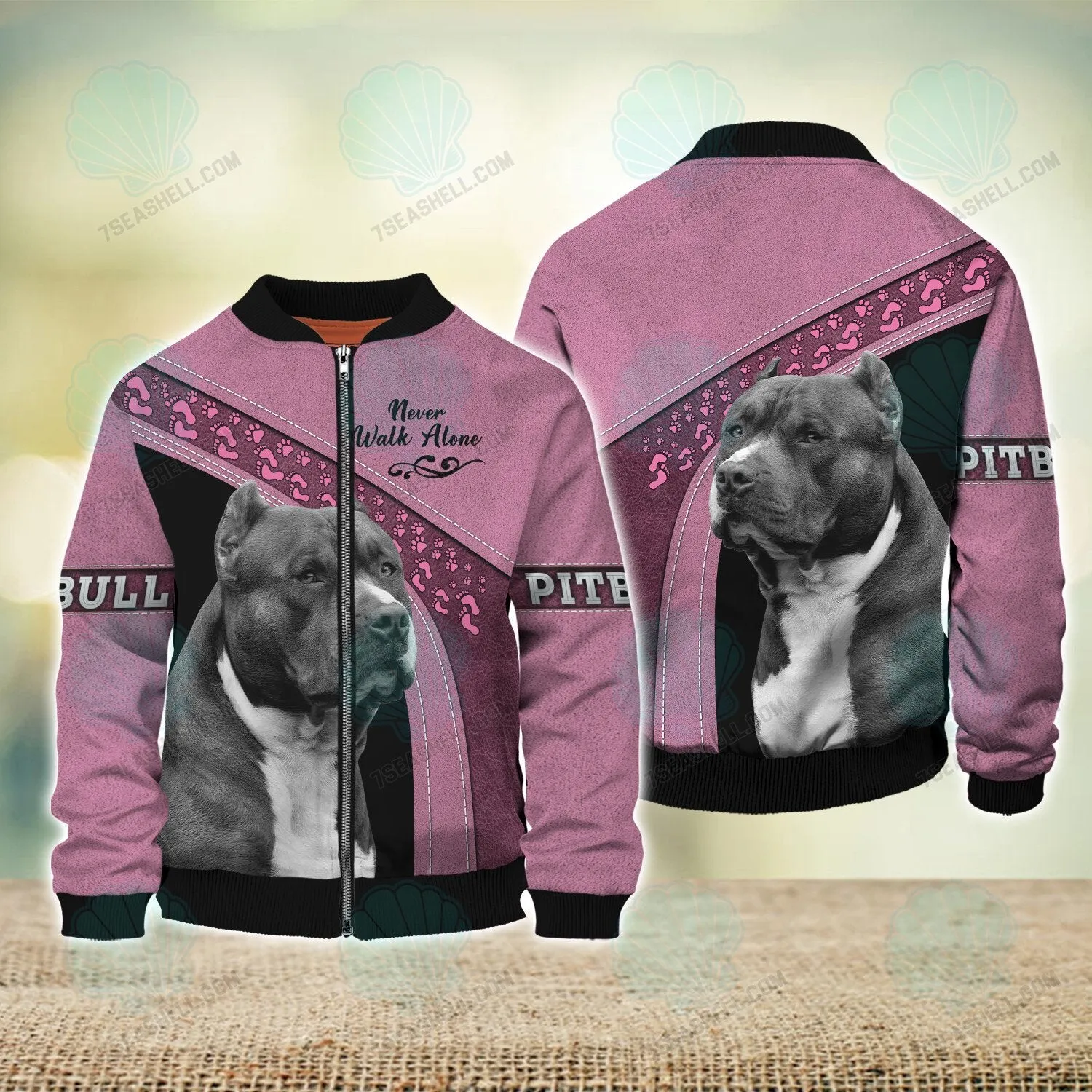 Pitbull Pink Never Walk Alone 3D Full Print Shirts, Christmas Dog Memorial Gifts for loss of Dog