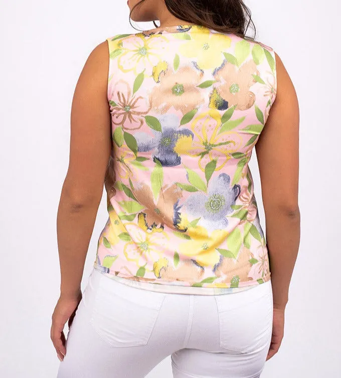 Pleat Neck Floral Tank