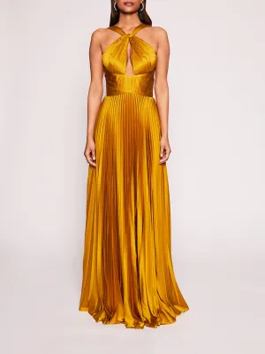 Pleated Foil Gown