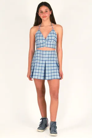 Pleated Skirt - Flannel Blue Plaid