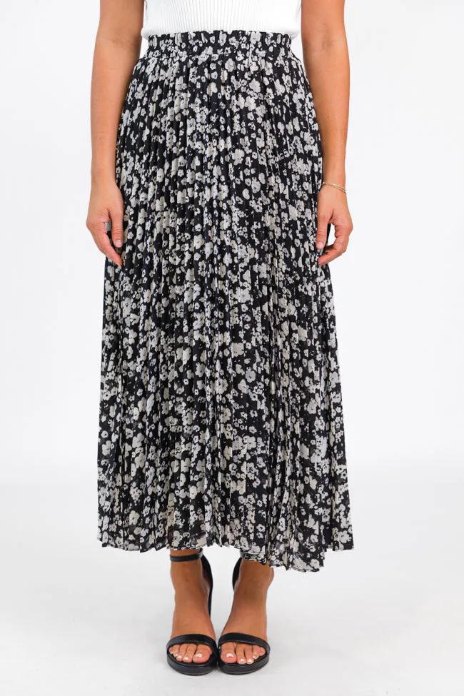 Pleats and Thank You Black Floral Maxi Skirt FINAL SALE