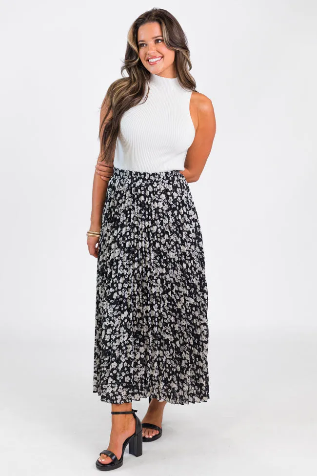 Pleats and Thank You Black Floral Maxi Skirt FINAL SALE