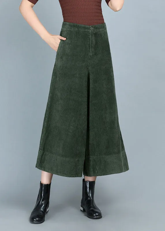 Plus Size Green High Waist Corduroy Wide Leg Fall Pants