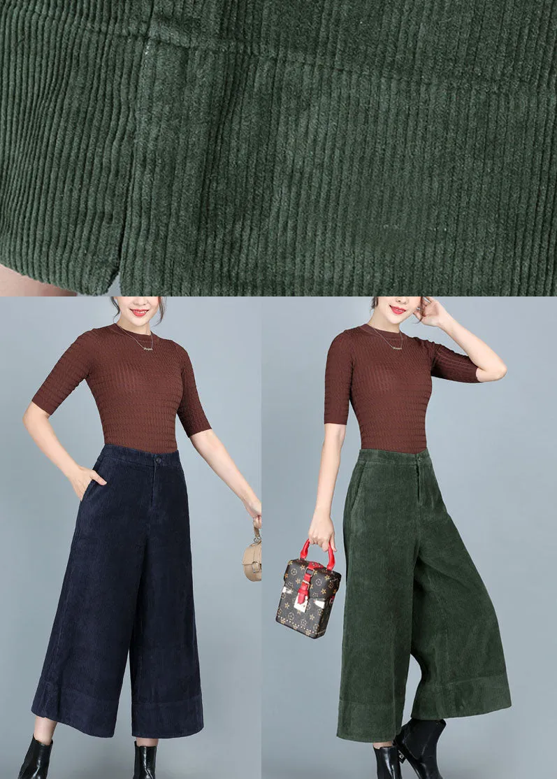 Plus Size Green High Waist Corduroy Wide Leg Fall Pants