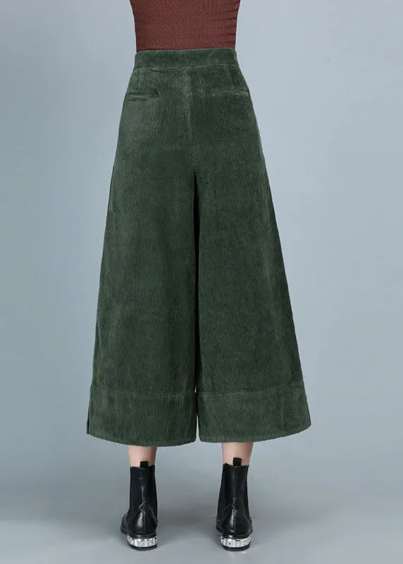 Plus Size Green High Waist Corduroy Wide Leg Fall Pants