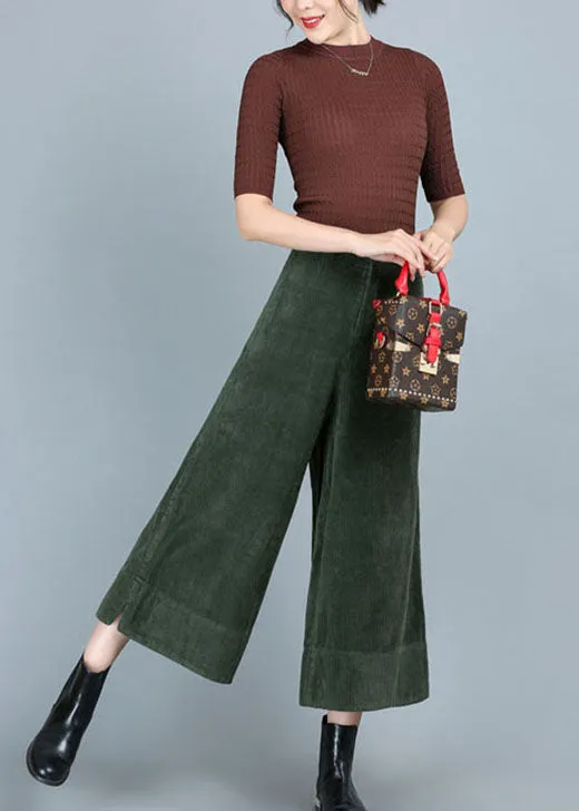 Plus Size Green High Waist Corduroy Wide Leg Fall Pants