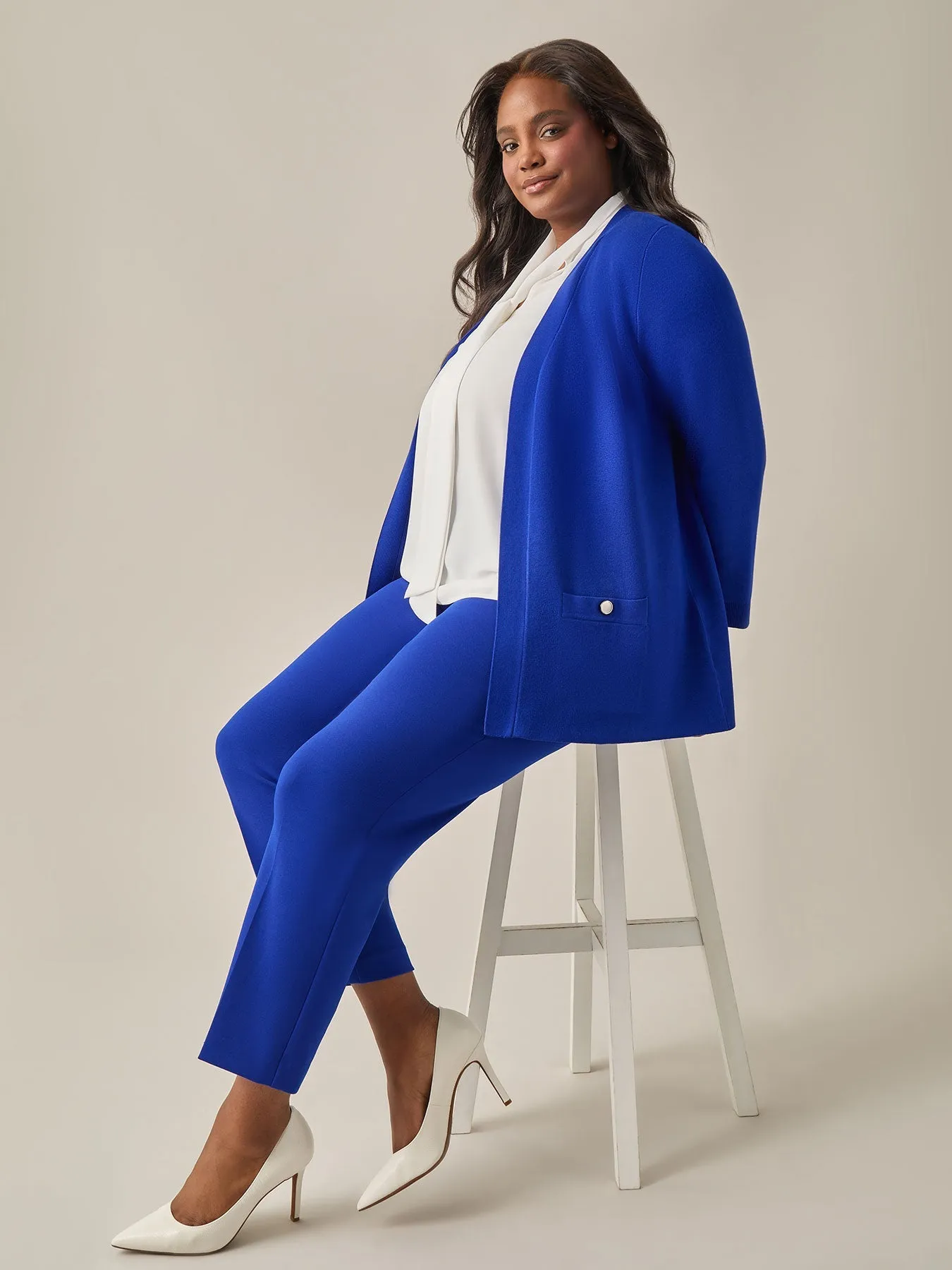 Plus Size Open Front Cardigan. Royal Signature