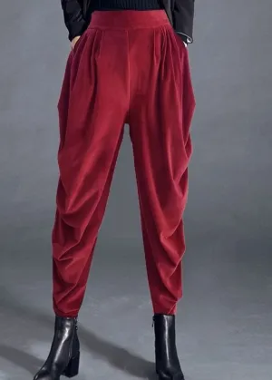 Plus Size Red High Waist Pockets Casual Jogging Fall Pants