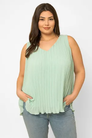 Plus Size Sleeveless V-Neck Pleated Top