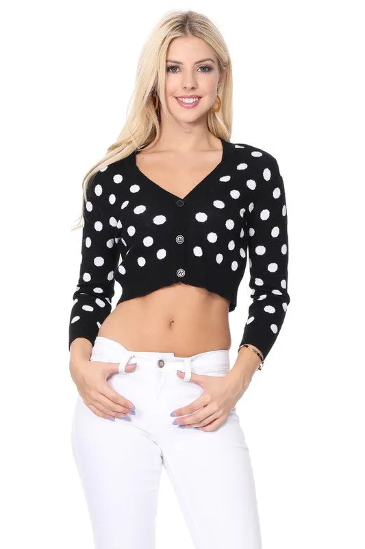 Polka Dot Jacquard Cropped Bolero Sweater Cardigan