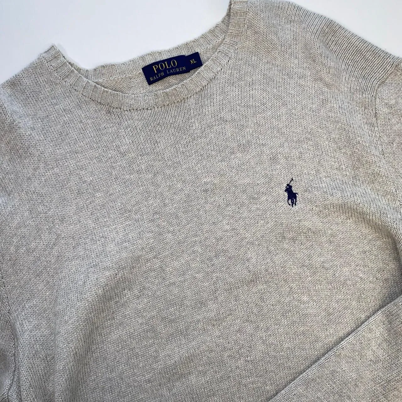 Preowned Polo Ralph Lauren Knitted Jumper Mens Size XL Grey Crewneck Knit Logo Sweater.|