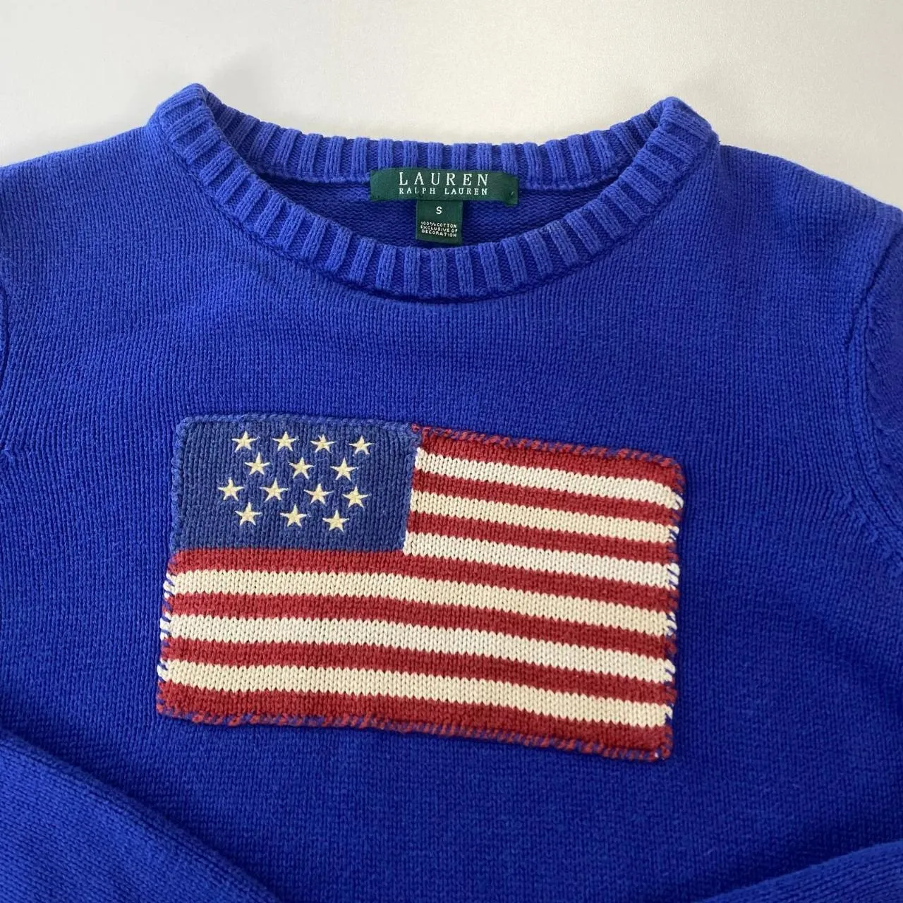 Preowned Polo Ralph Lauren Womens Knit Flag Jumper Size S Blue USA American Crewneck.