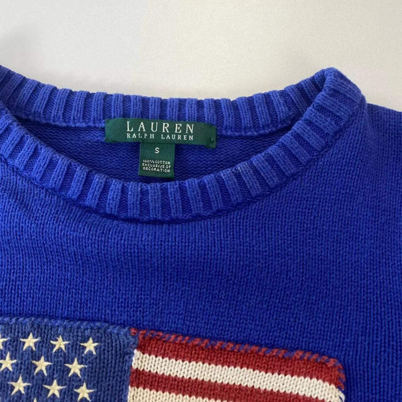 Preowned Polo Ralph Lauren Womens Knit Flag Jumper Size S Blue USA American Crewneck.