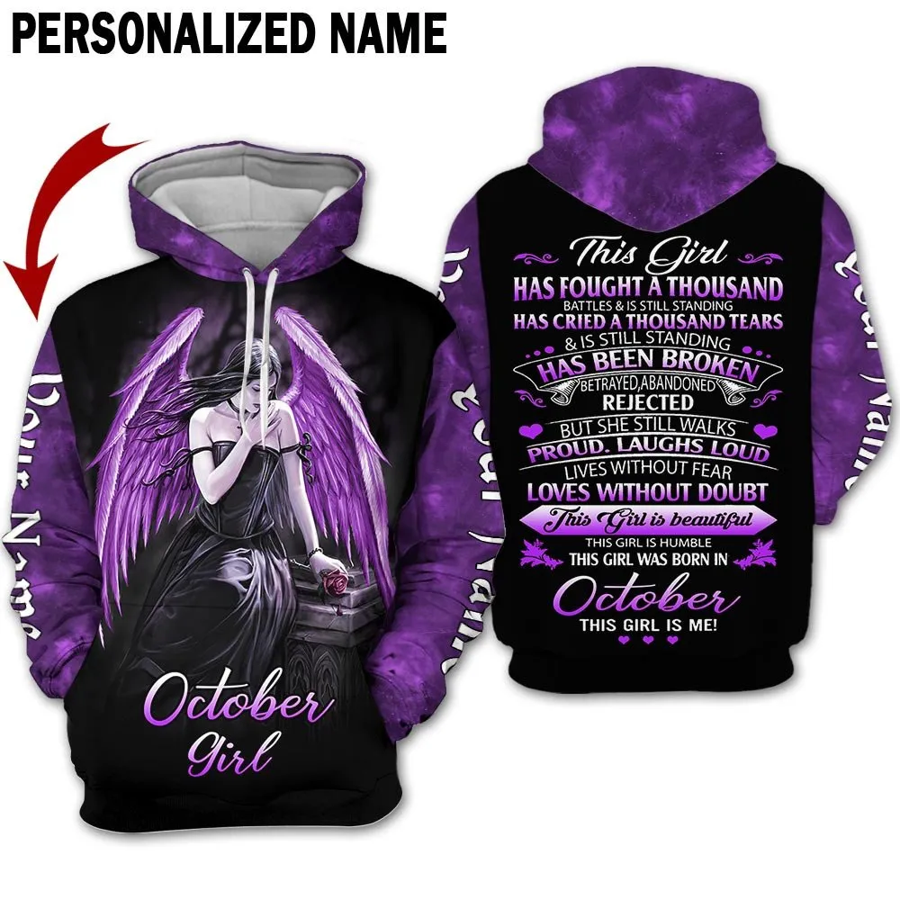 Presonalized Name Birthday Outfit October Girl 3D All Over Printed Purple Skull Girl Birthday Shirt