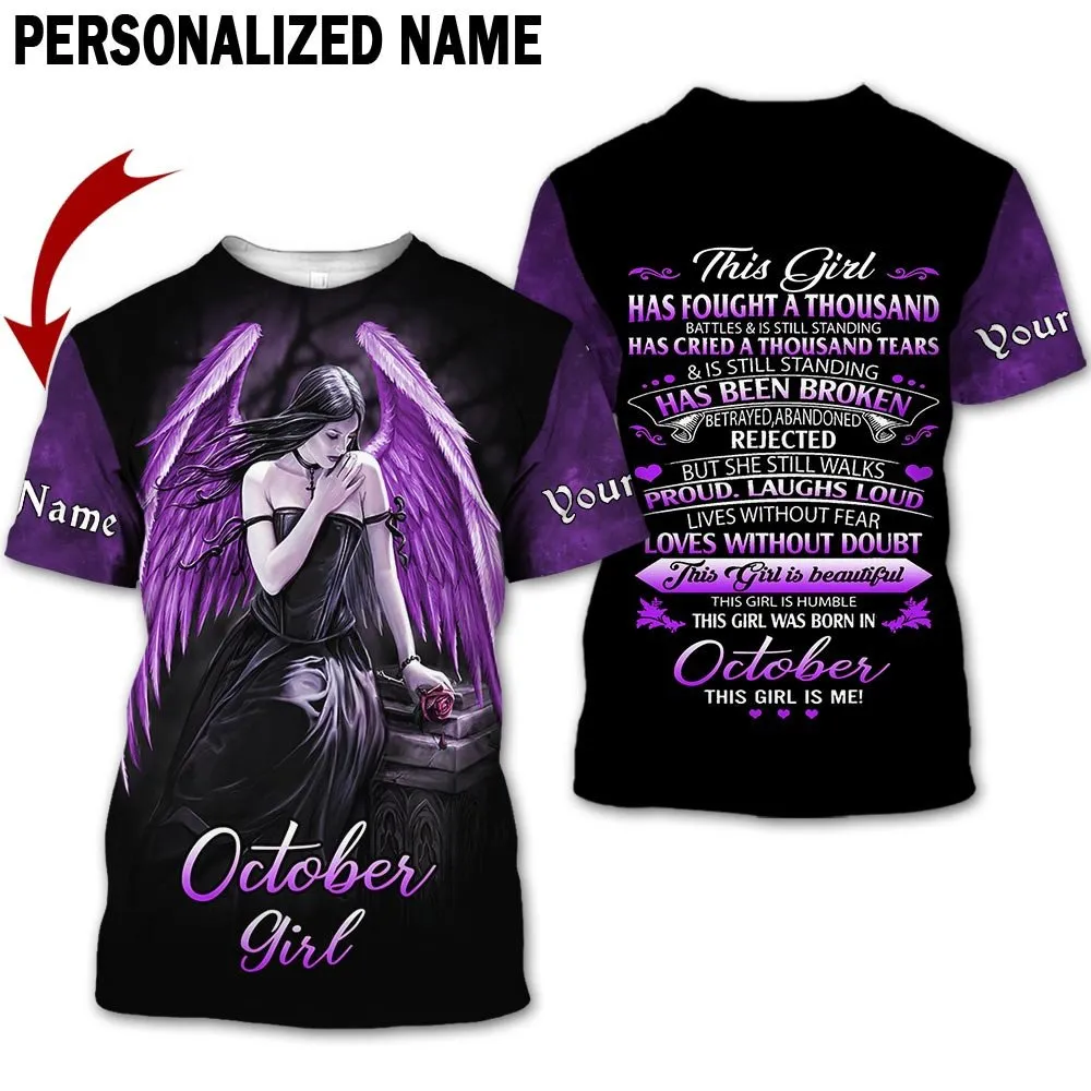 Presonalized Name Birthday Outfit October Girl 3D All Over Printed Purple Skull Girl Birthday Shirt