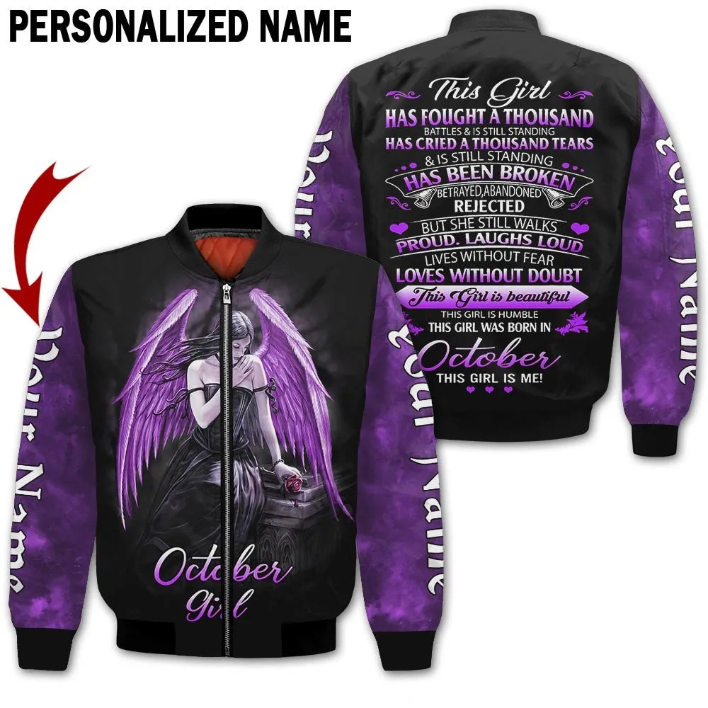 Presonalized Name Birthday Outfit October Girl 3D All Over Printed Purple Skull Girl Birthday Shirt