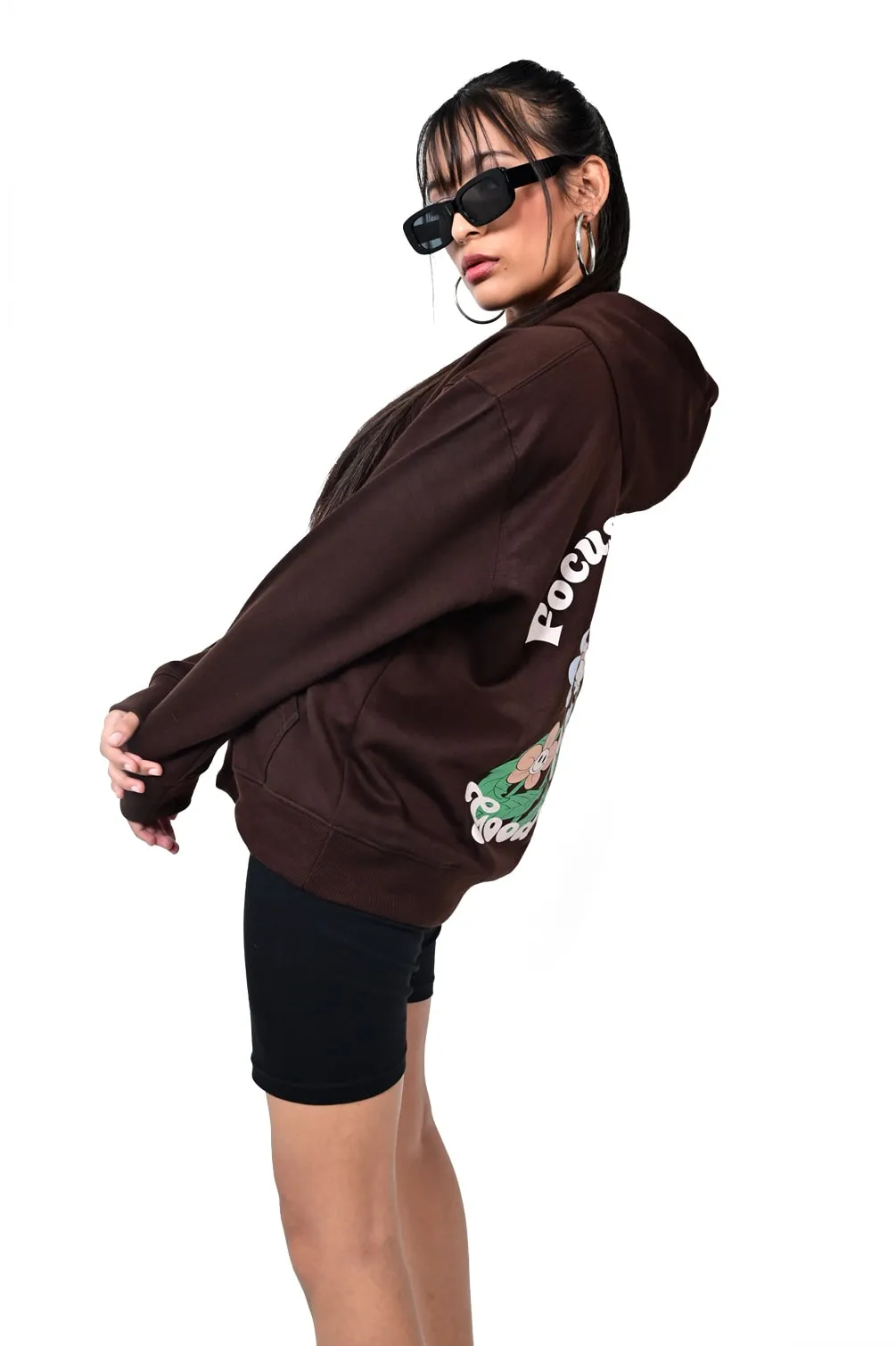 Printed Brown Oversized Hoodie