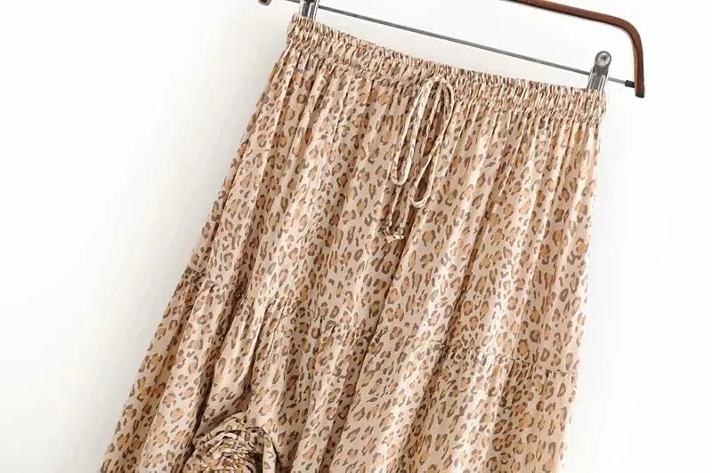 Printed pleated long skirt