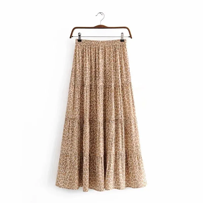 Printed pleated long skirt