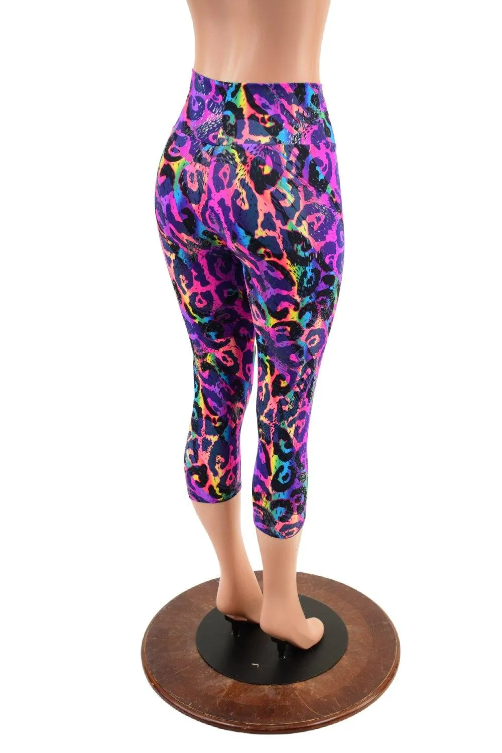 Rainbow Leopard High Waist Capri Leggings