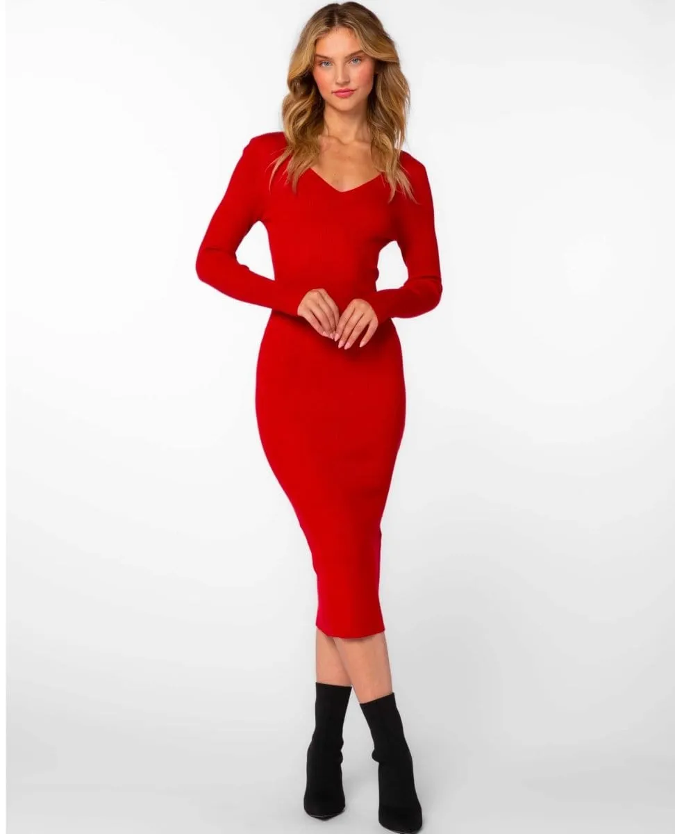 Rasha Red Rib Midi Dress