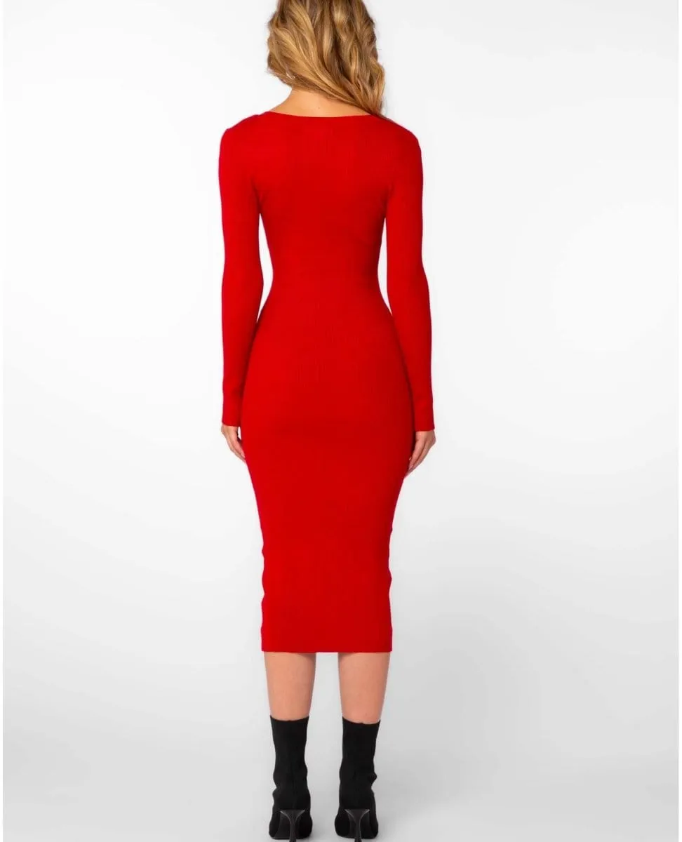 Rasha Red Rib Midi Dress