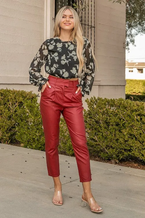 Red Coated Pu Trousers