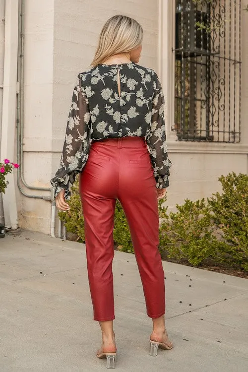 Red Coated Pu Trousers