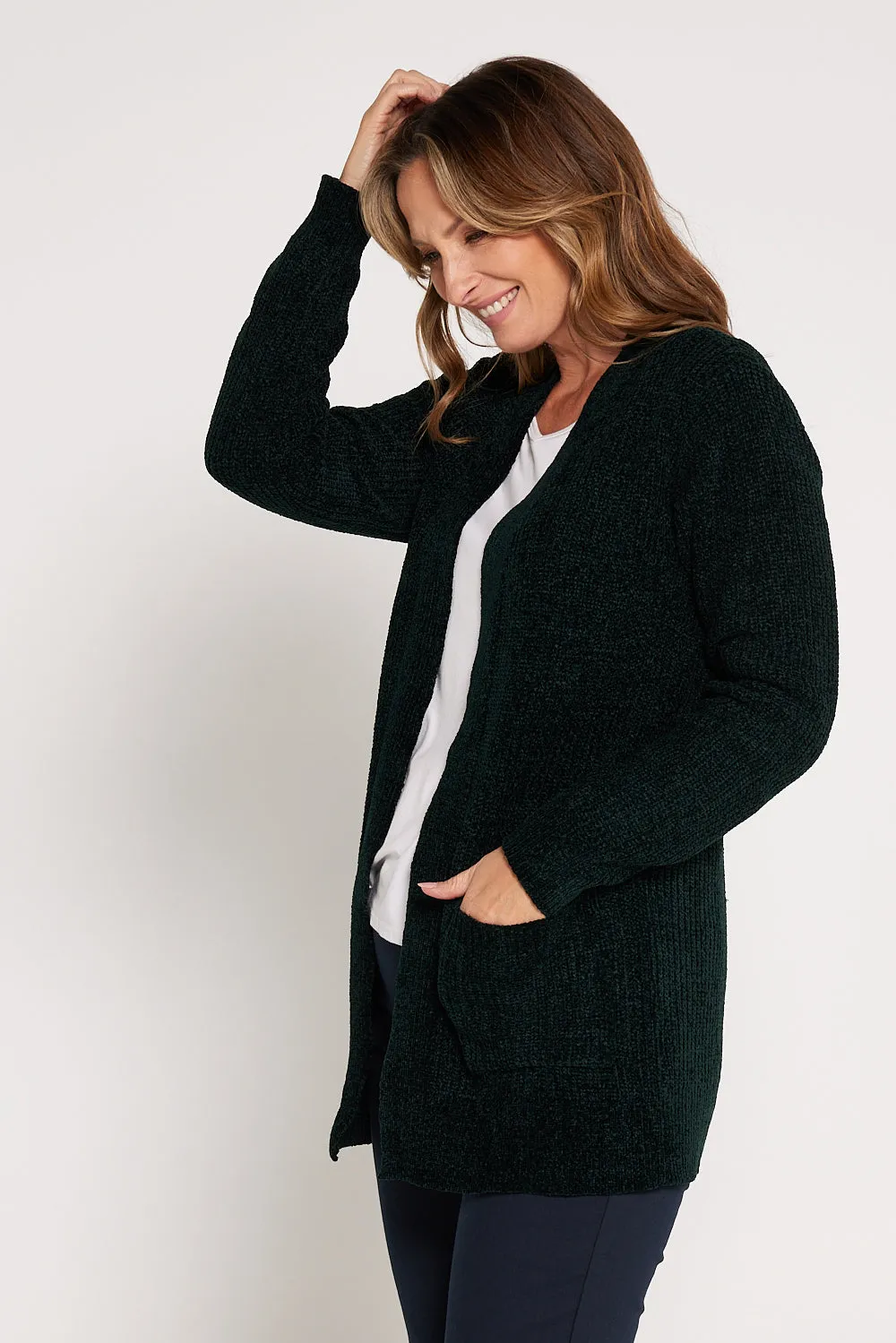 Renata Chenille Cardigan - Dark Green