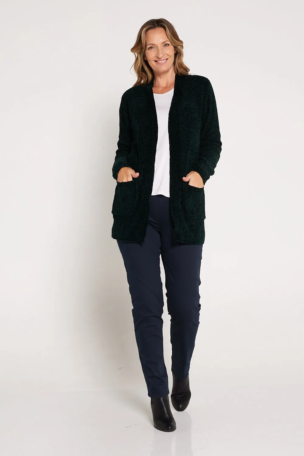 Renata Chenille Cardigan - Dark Green