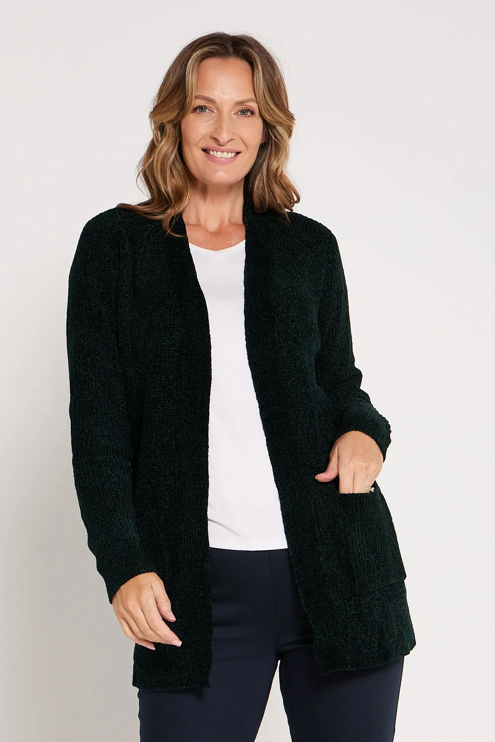 Renata Chenille Cardigan - Dark Green