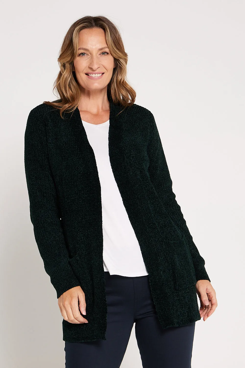 Renata Chenille Cardigan - Dark Green