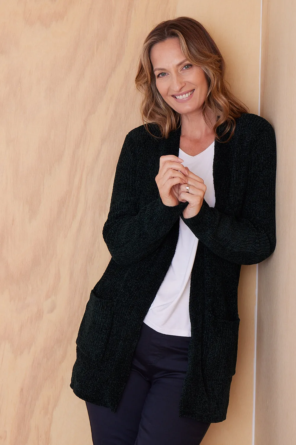 Renata Chenille Cardigan - Dark Green