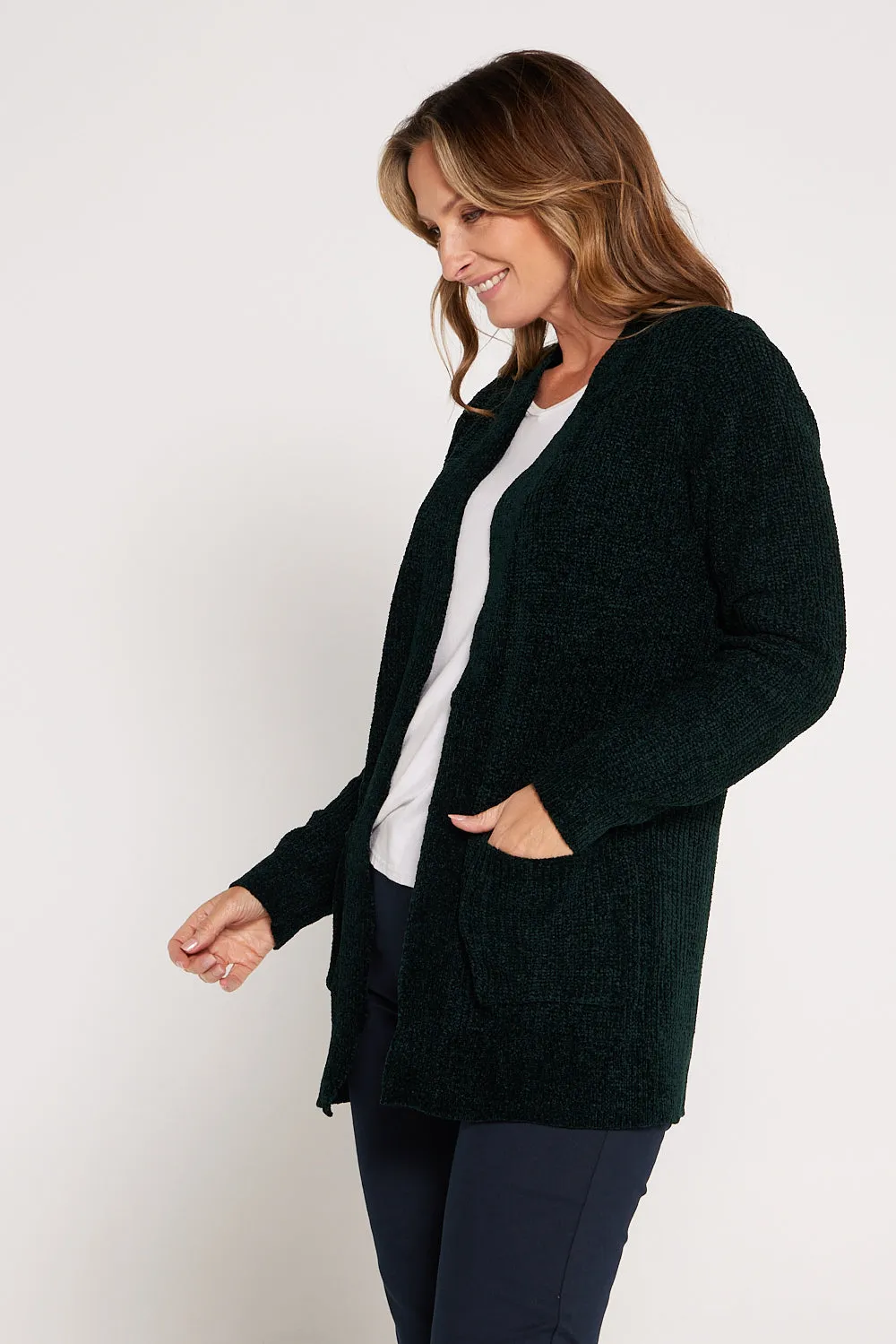 Renata Chenille Cardigan - Dark Green