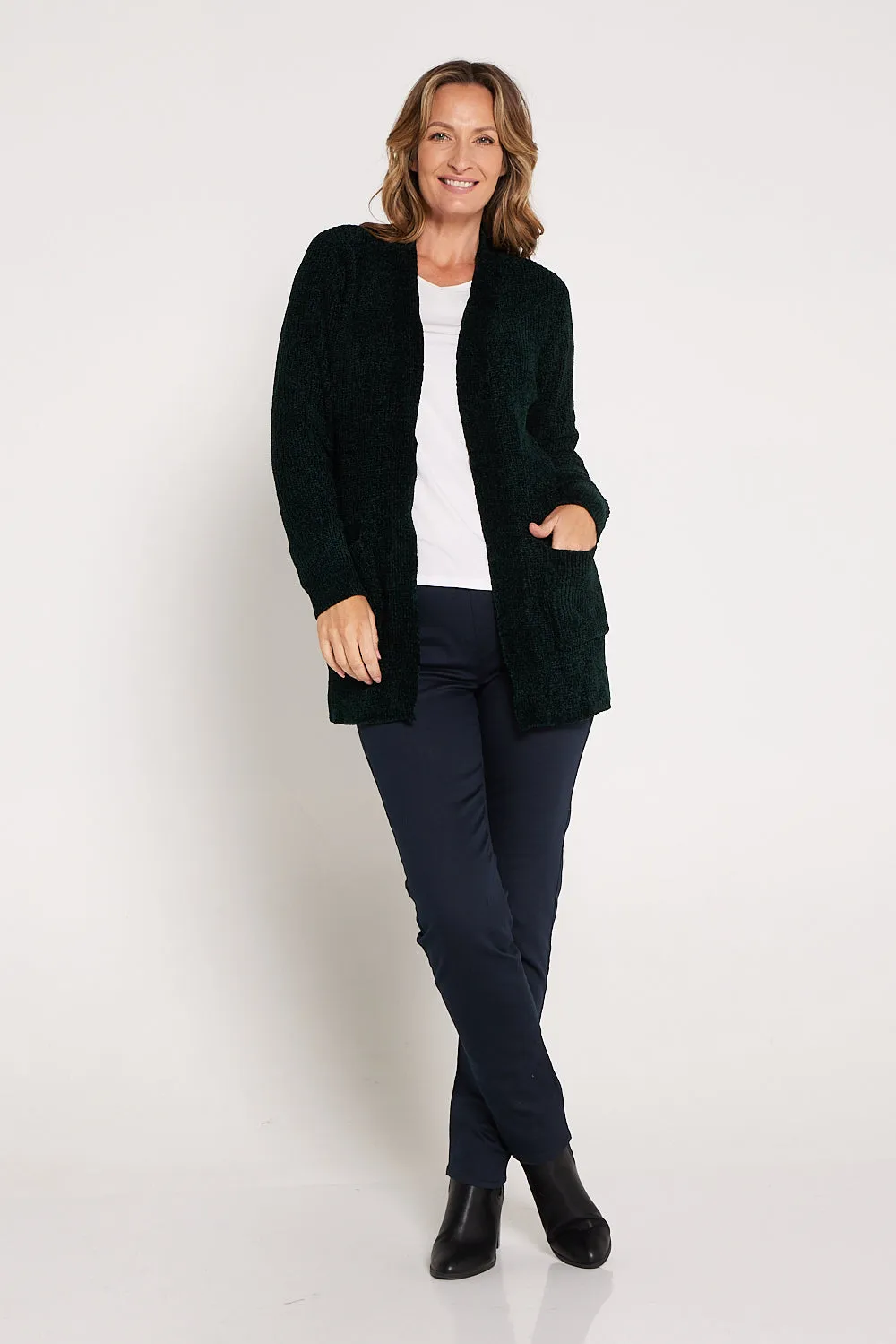 Renata Chenille Cardigan - Dark Green