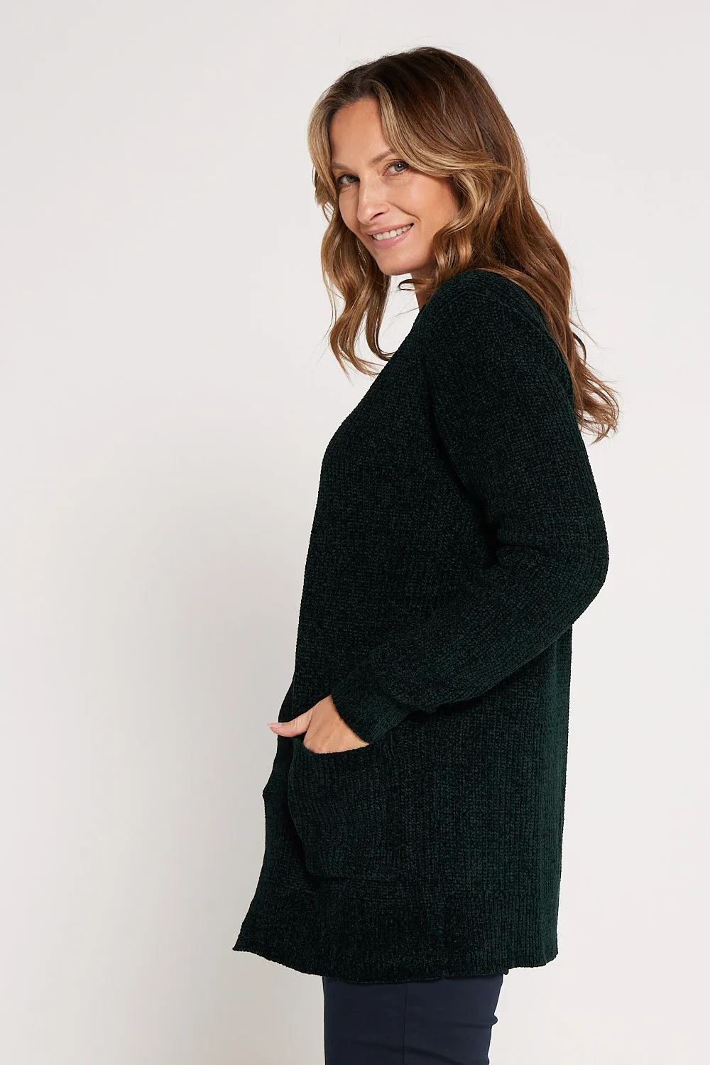 Renata Chenille Cardigan - Dark Green