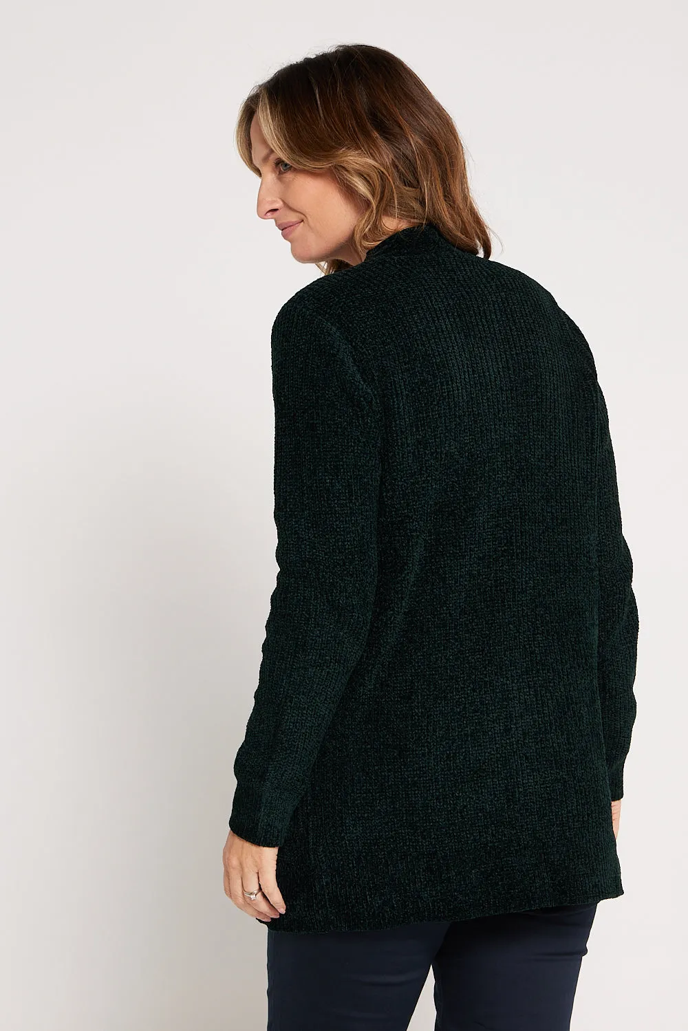 Renata Chenille Cardigan - Dark Green