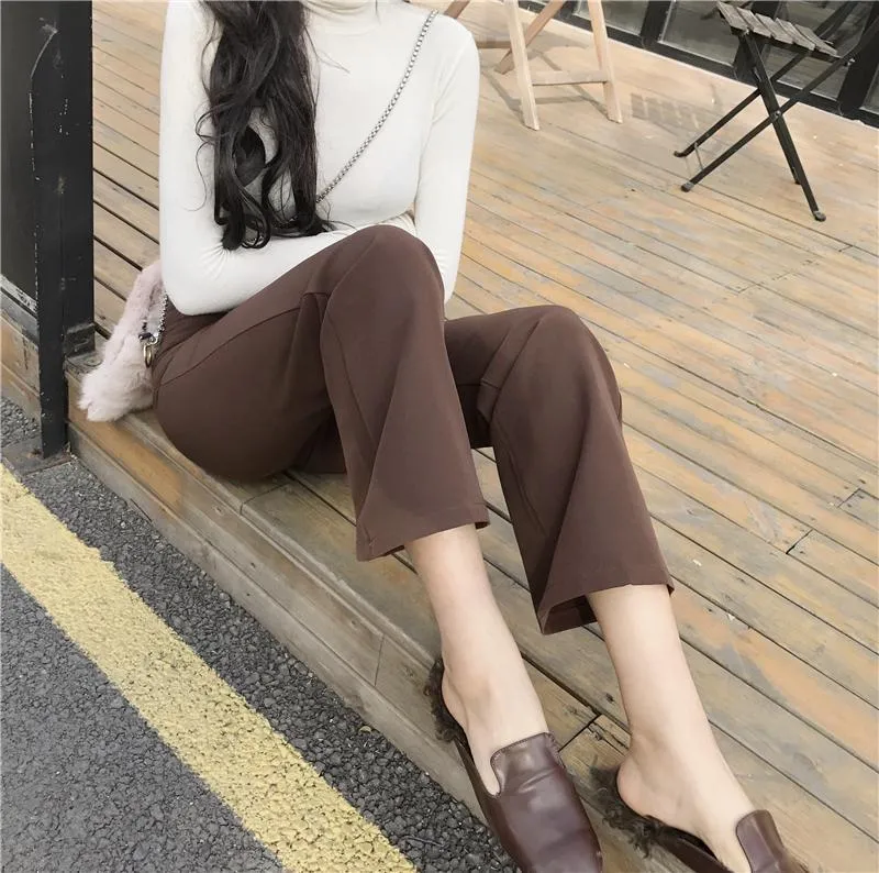 Retro Casual Black Brown High Waist Straight Pants