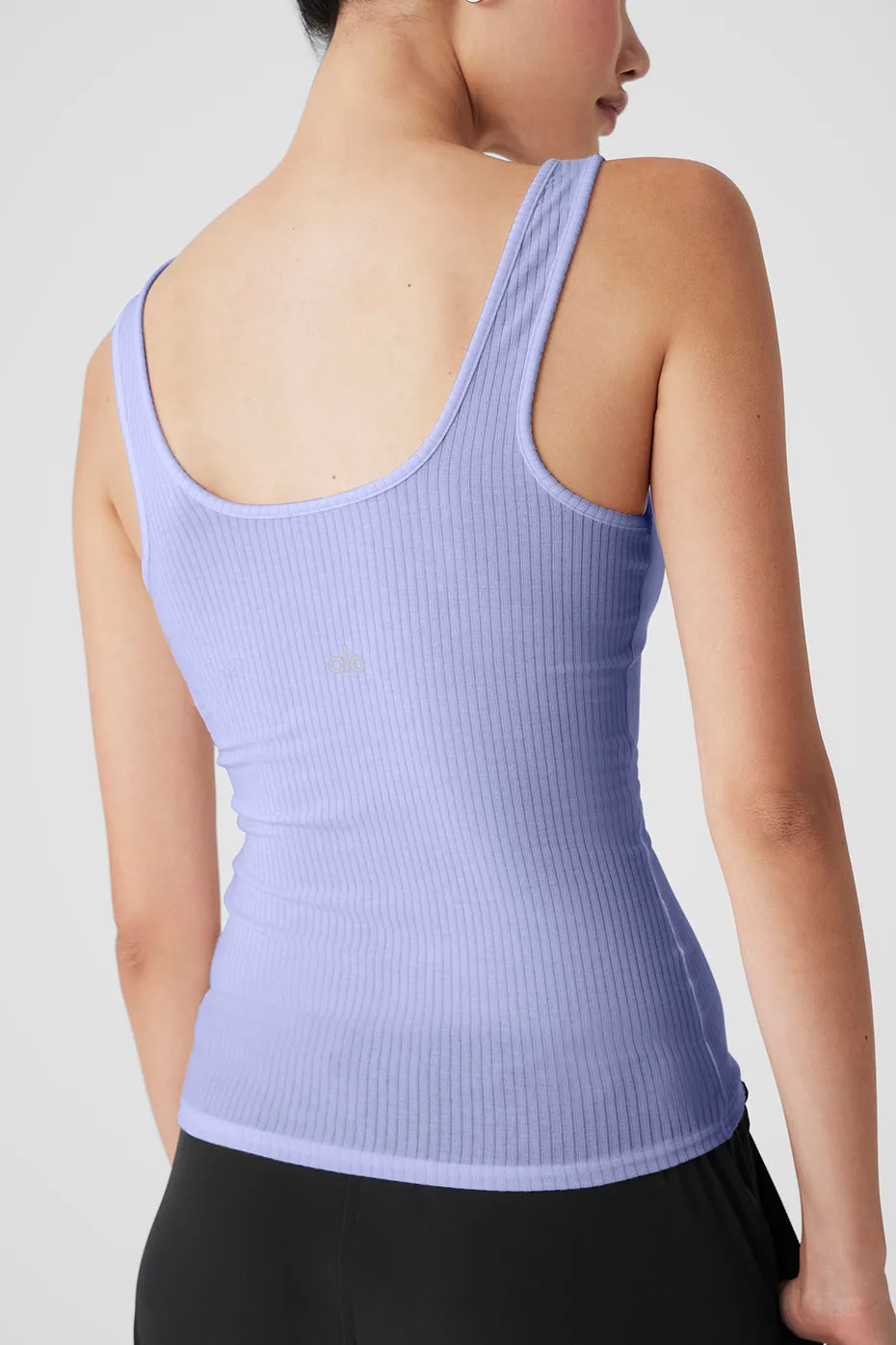 Ribbed Sea Coast Scoop Neck Tank - Lilac Blue.