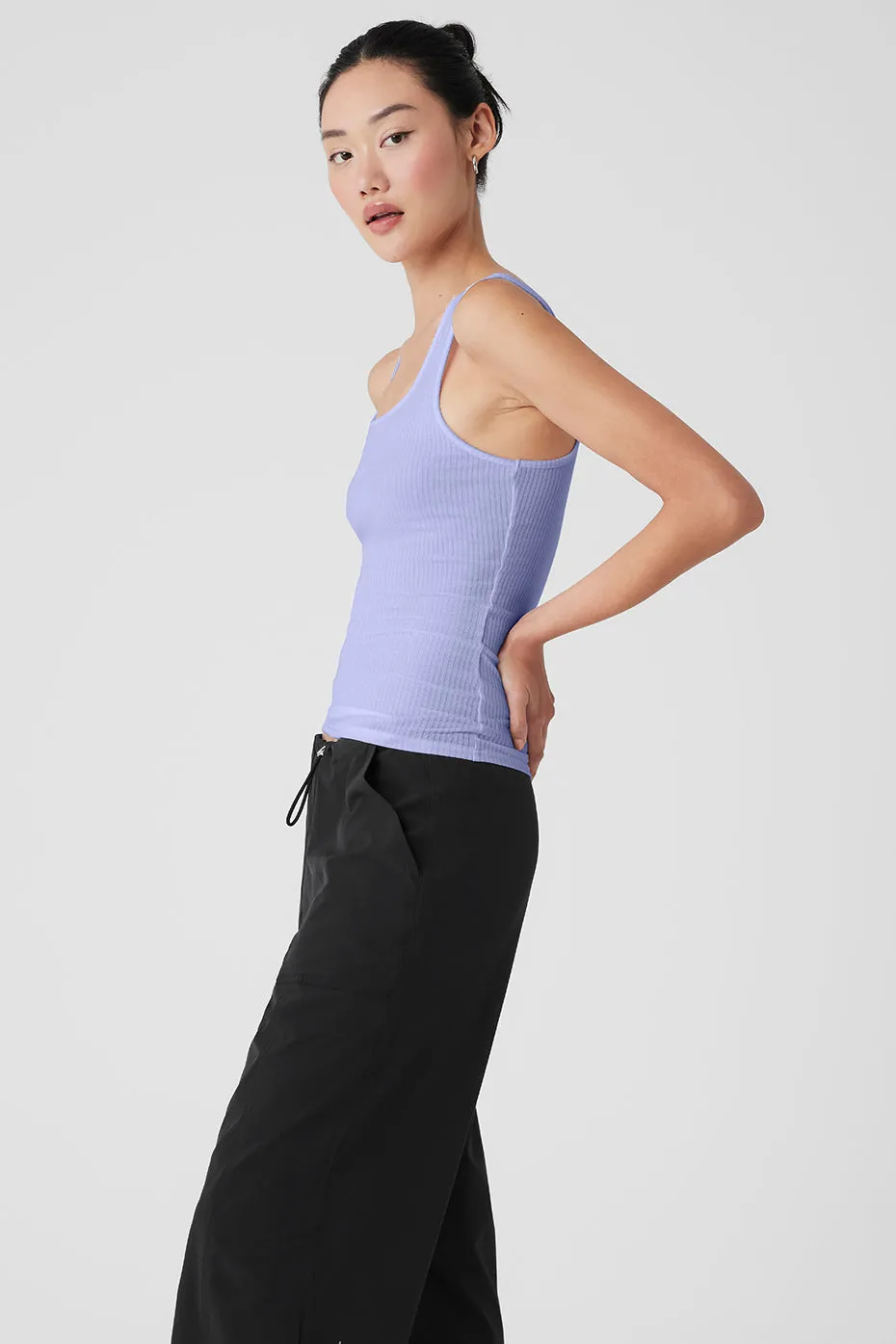 Ribbed Sea Coast Scoop Neck Tank - Lilac Blue.