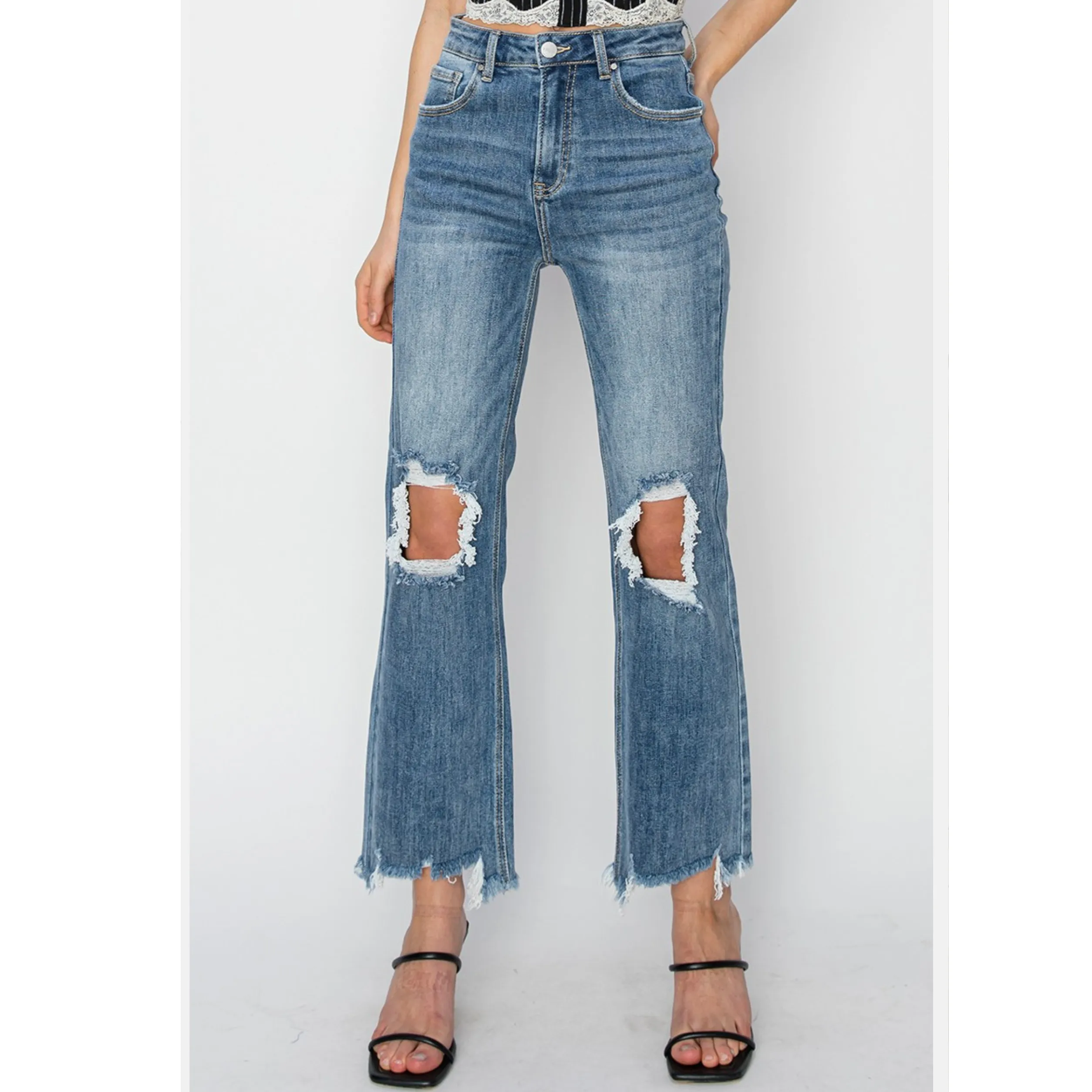 Risen High Rise Straight Crop Jeans