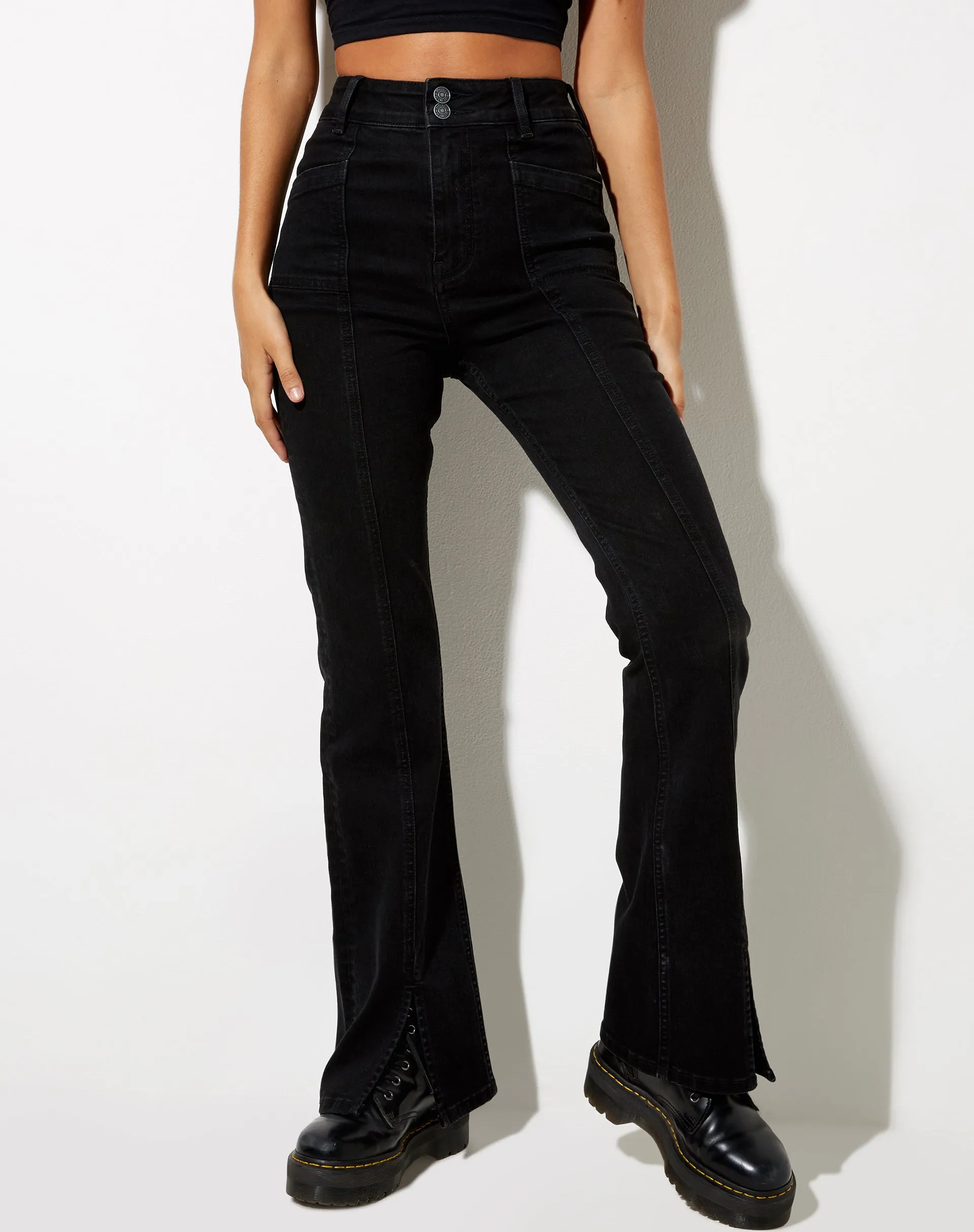 Seam Split Jeans in Black Wash