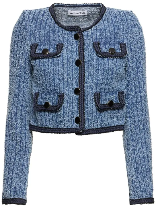 Self-portrait   Textured cotton denim jacket 