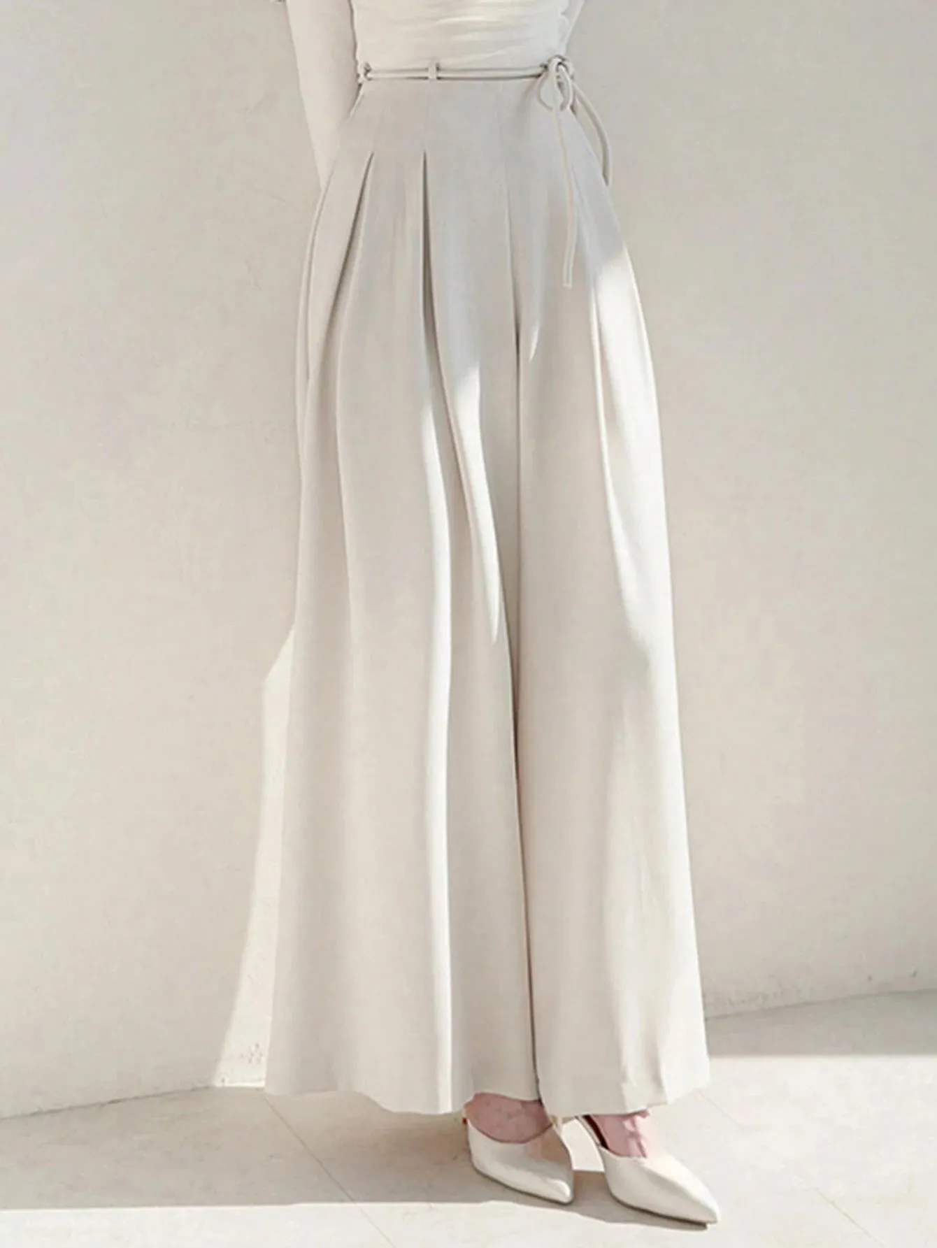 SHEIN DAZY Ladies' Solid Color Tie Wide Leg Pants