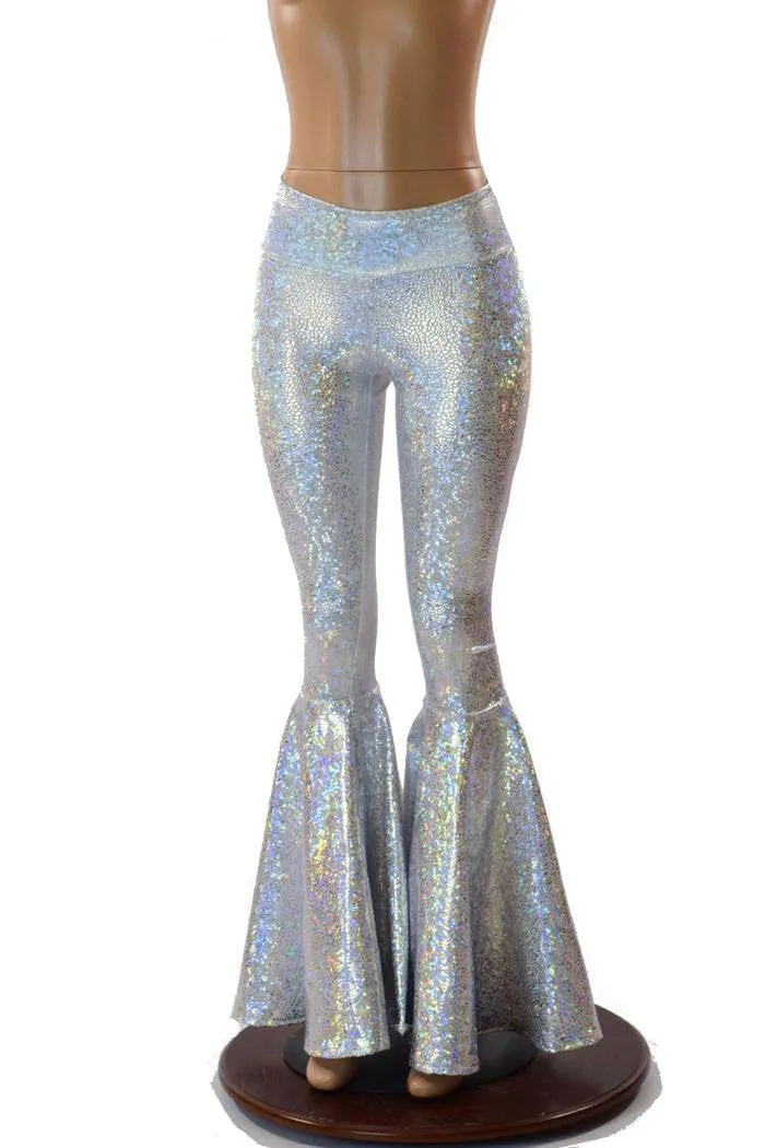 Silvery White High Waist Bell Bottom Flares